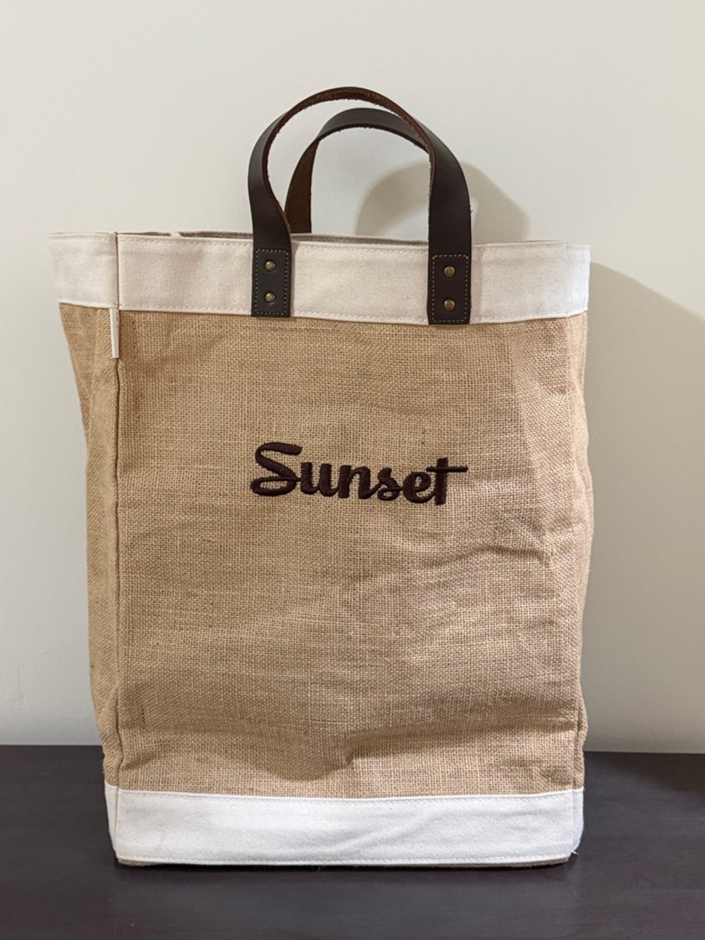Sunset Canvas Tote Bag with Leather Handles